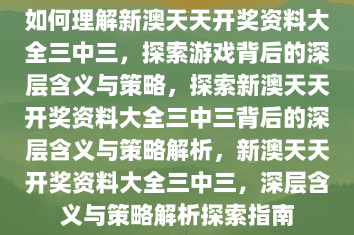 如何理解:新澳天天开奖资料大全三中三