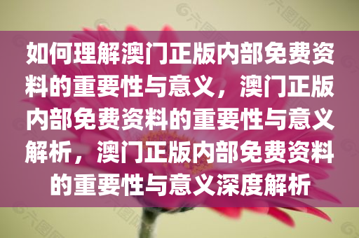 如何理解:澳门正版内部免费资料