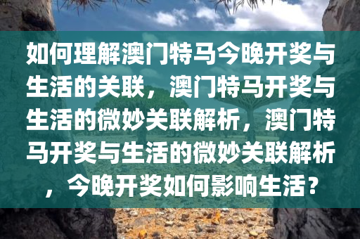 如何理解澳门特马今晚开奖与生活的关联，澳门特马开奖与生活的微妙关联解析，澳门特马开奖与生活的微妙关联解析，今晚开奖如何影响生活？