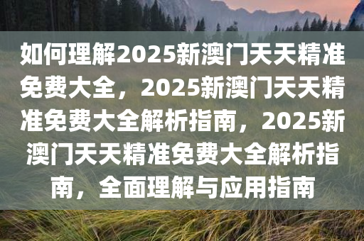 如何理解:2025新澳门天天精准免费大全