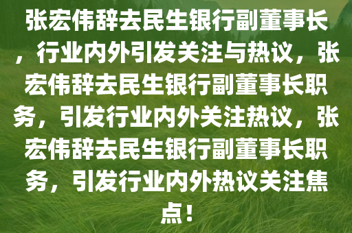 张宏伟辞去民生银行副董事长，行业内外引发关注与热议，张宏伟辞去民生银行副董事长职务，引发行业内外关注热议，张宏伟辞去民生银行副董事长职务，引发行业内外热议关注焦点！