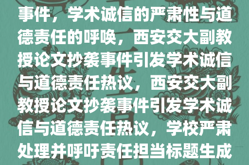 西安交大通报副教授论文抄袭事件，学术诚信的严肃性与道德责任的呼唤，西安交大副教授论文抄袭事件引发学术诚信与道德责任热议，西安交大副教授论文抄袭事件引发学术诚信与道德责任热议，学校严肃处理并呼吁责任担当标题生成如上所示。