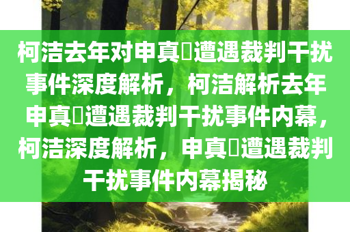 柯洁去年对申真谞遭遇裁判干扰事件深度解析，柯洁解析去年申真谞遭遇裁判干扰事件内幕，柯洁深度解析，申真谞遭遇裁判干扰事件内幕揭秘