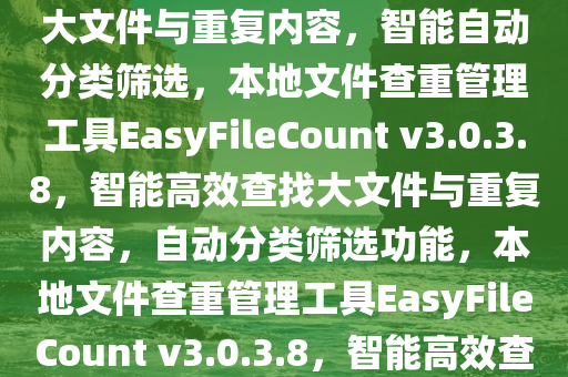 本地文件查重管理工具EasyFileCount v3.0.3.8，高效查找大文件与重复内容，智能自动分类筛选，本地文件查重管理工具EasyFileCount v3.0.3.8，智能高效查找大文件与重复内容，自动分类筛选功能，本地文件查重管理工具EasyFileCount v3.0.3.8，智能高效查找大文件与重复内容，自动分类筛选利器