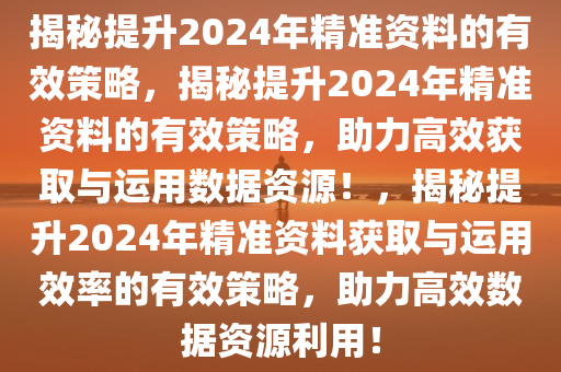 揭秘提升2024年精准资料的有效策略，揭秘提升2024年精准资料的有效策略，助力高效获取与运用数据资源！，揭秘提升2024年精准资料获取与运用效率的有效策略，助力高效数据资源利用！