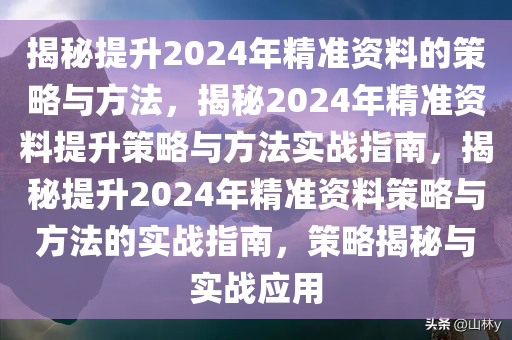 揭秘提升2024年精准资料