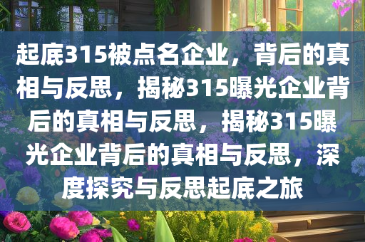 起底315被点名企业，背后的真相与反思，揭秘315曝光企业背后的真相与反思，揭秘315曝光企业背后的真相与反思，深度探究与反思起底之旅