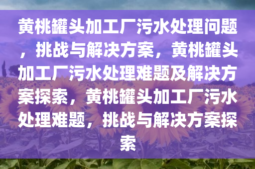 黄桃罐头加工厂污水处理问题，挑战与解决方案，黄桃罐头加工厂污水处理难题及解决方案探索，黄桃罐头加工厂污水处理难题，挑战与解决方案探索