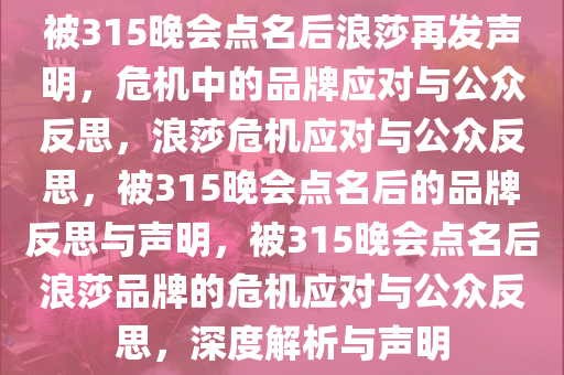 被315晚会点名后浪莎再发声明，危机中的品牌应对与公众反思，今晚必出三肖2025_2025新澳门精准免费提供·精确判断浪莎危机应对与公众反思，被315晚会点名后的品牌反思与声明，被315晚会点名后浪莎品牌的危机应对与公众反思，深度解析与声明