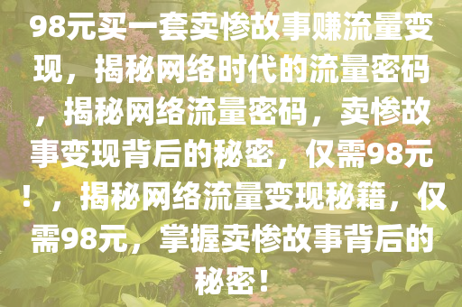 98元买一套卖惨故事赚流量变现，揭秘网络时代的流量密码，揭秘网络流量密码，卖惨故事变现背后的秘密，仅需98元！，揭秘网络流量变现秘籍，仅需98元，掌握卖惨故事背后的秘密！