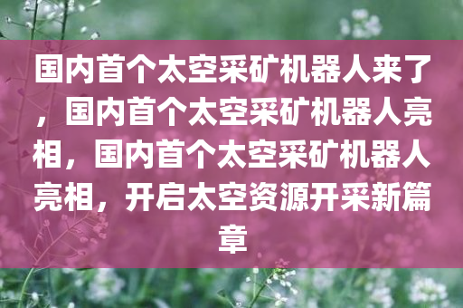 国内首个太空采矿机器人来了，国内首个太空采矿机器人亮相，国内首个太空采矿机器人亮相，开启太空资源开采新篇章今晚必出三肖2025_2025新澳门精准免费提供·精确判断