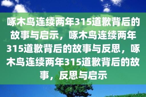 啄木鸟连续两年315道歉背后的故事与启示，啄木鸟连续两年315道歉背后的故事与反思，啄木鸟连续两年315道歉背后的故事，反思与启示