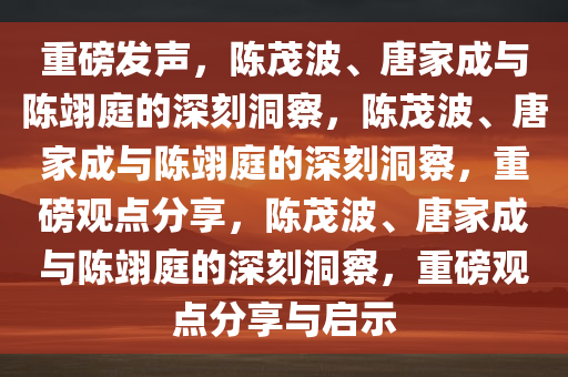 重磅发声，陈茂波、唐家成与陈翊庭的深刻洞察，陈茂波、唐家成与陈翊庭的深刻洞察，重磅观点分享，陈茂波、唐家成与陈翊庭的深刻洞察，重磅观点分享与启示今晚必出三肖2025_2025新澳门精准免费提供·精确判断