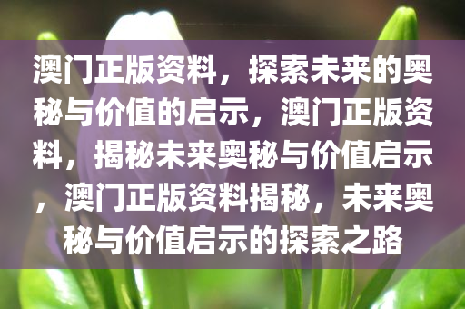 澳门正版资料，探索未来的奥秘与价值的启示，澳门正版资料，揭秘未来奥秘与价值启示，澳门正版资料揭秘，未来奥秘与价值启示的探索之路