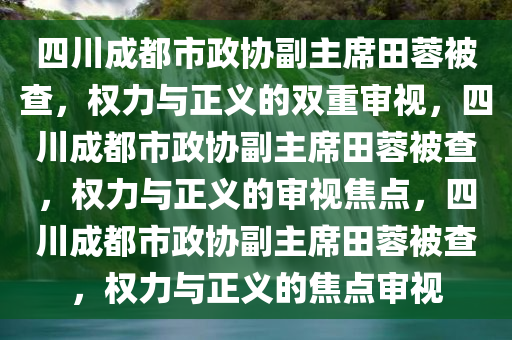 四川成都市政协副主席田蓉被查，权力与正义的双重审视，四川成都市政协副主席田蓉被查，权力与正义的审视焦点，四川成都市政协副主席田蓉被查，权力与正义的焦点审视