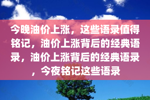 今晚油价上涨，这些语录值得铭记，油价上涨背后的经典语录，油价上涨背后的经典语录，今夜铭记这些语录