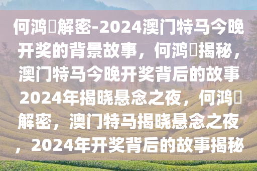 何鸿燊解密-2024澳门特马今晚开奖的背景故事