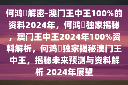 何鸿燊解密-澳门王中王100%的资料2024年，何鸿燊独家揭秘，澳门王中王2024年100%资料解析，何鸿燊独家揭秘澳门王中王，揭秘未来预测与资料解析 2024年展望