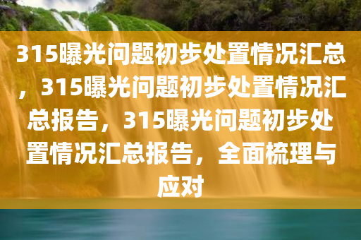 315曝光问题初步处置情况汇总，315曝光问题初步处置情况汇总报告，315曝光问题初步处置情况汇总报告，全面梳理与应对今晚必出三肖2025_2025新澳门精准免费提供·精确判断