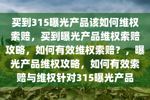 买到315曝光产品该如何维权索赔，买到曝光产品维权索赔攻略，如何有效维权索赔？，曝光产品维权攻略，如何有效索赔与维权针对315曝光产品今晚必出三肖2025_2025新澳门精准免费提供·精确判断