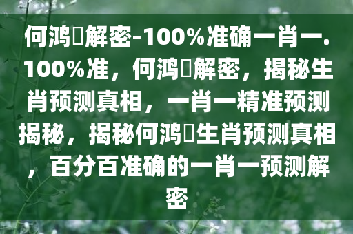 何鸿燊解密-100%准确一肖一.100%准