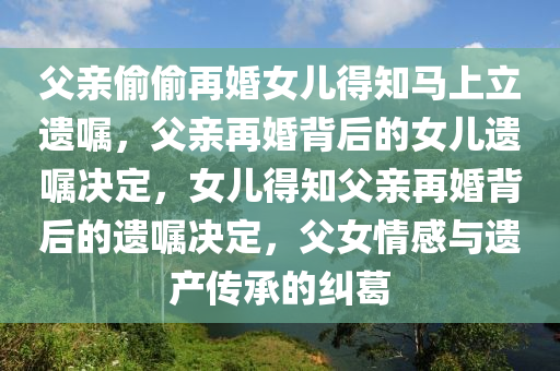 父亲偷偷再婚女儿得知马上立遗嘱，父亲再婚背后的女儿遗嘱决定，女儿得知父亲再婚背后的遗嘱决定，父女情感与遗产传承的纠葛今晚必出三肖2025_2025新澳门精准免费提供·精确判断