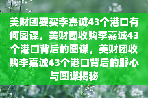 美财团要买李嘉诚43个港口有何图谋，美财团收购李嘉诚43个港口背后的图谋，美财团收购李嘉诚43个港口背后的野心与图谋揭秘