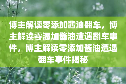 博主解读零添加酱油翻车，博主解读零添加酱油遭遇翻车事件，博主解读零添加酱油遭遇翻车事件揭秘