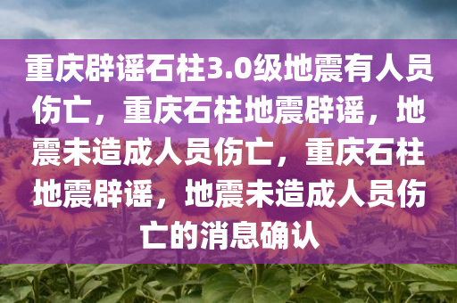 重庆辟谣石柱3.0级地震有人员伤亡，重庆石柱地震辟谣，地震未造成人员伤亡，重庆石柱地震辟谣，地震未造成人员伤亡的消息确认