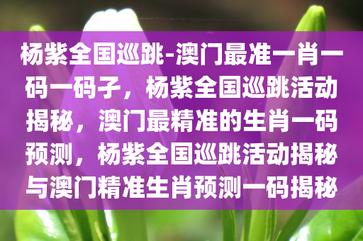 杨紫全国巡跳-澳门最准一肖一码一码孑，杨紫全国巡跳活动揭秘，澳门最精准的生肖一码预测，杨紫全国巡跳活动揭秘与澳门精准生肖预测一码揭秘