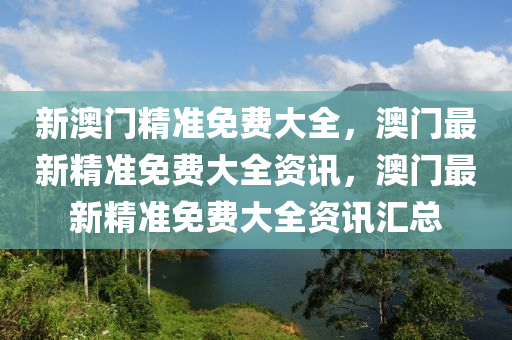 新澳门精准免费大全，澳门最新精准免费大全资讯，澳门最新精准免费大全资讯汇总