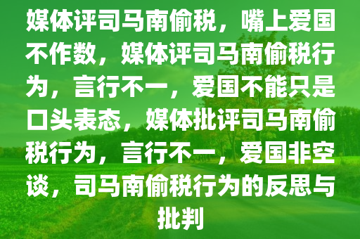 媒体评司马南偷税，嘴上爱国不作数，媒体评司马南偷税行为，言行不一，爱国不能只是口头表态