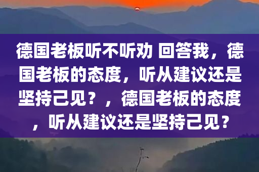 德国老板听不听劝 回答我，德国老板的态度，听从建议还是坚持己见？，德国老板的态度，听从建议还是坚持己见？