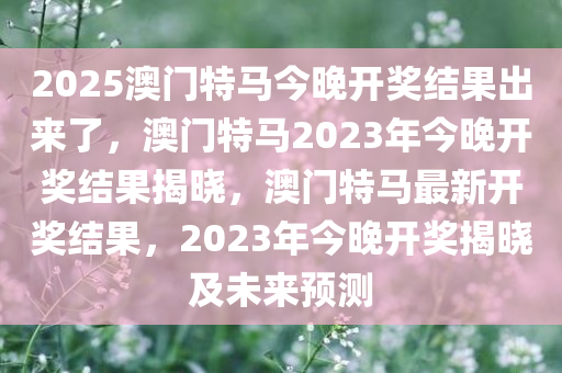 2025澳门特马今晚开奖结果出来了，澳门特马2023年今晚开奖结果揭晓，澳门特马最新开奖结果，2023年今晚开奖揭晓及未来预测