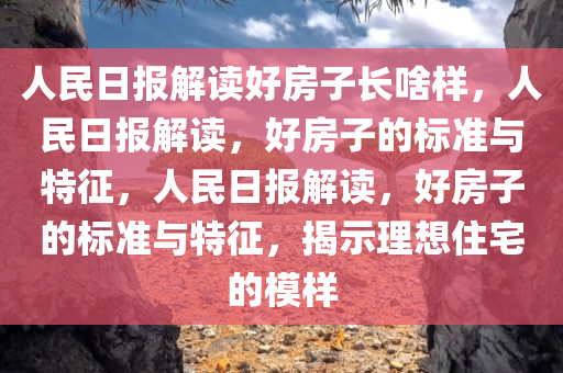 人民日报解读好房子长啥样，人民日报解读，好房子的标准与特征，人民日报解读，好房子的标准与特征，揭示理想住宅的模样