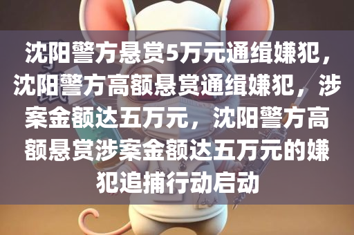 沈阳警方悬赏5万元通缉嫌犯，沈阳警方高额悬赏通缉嫌犯，涉案金额达五万元，沈阳警方高额悬赏涉案金额达五万元的嫌犯追捕行动启动