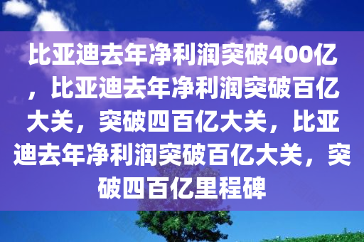 比亚迪去年净利润突破400亿，比亚迪去年净利润突破百亿大关，突破四百亿大关，比亚迪去年净利润突破百亿大关，突破四百亿里程碑