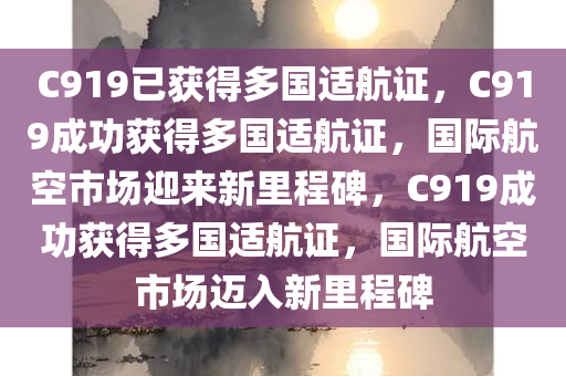 C919已获得多国适航证，C919成功获得多国适航证，国际航空市场迎来新里程碑，C919成功获得多国适航证，国际航空市场迈入新里程碑