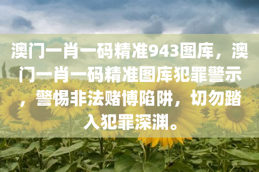 澳门一肖一码精准943图库，澳门一肖一码精准图库犯罪警示，警惕非法赌博陷阱，切勿踏入犯罪深渊。