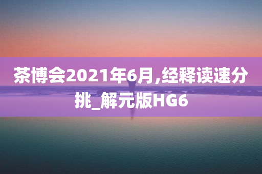 茶博会2021年6月,经释读速分挑_解元版HG6