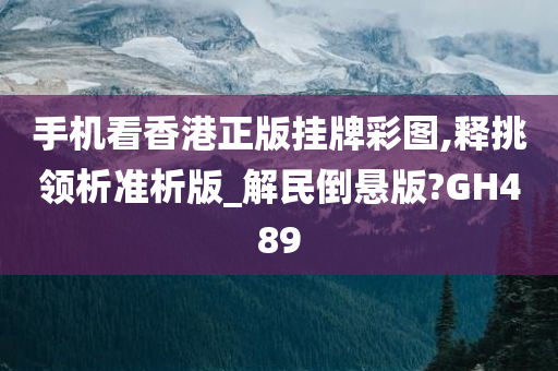 手机看香港正版挂牌彩图,释挑领析准析版_解民倒悬版?GH489