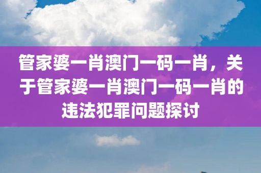 管家婆一肖澳门一码一肖，关于管家婆一肖澳门一码一肖的违法犯罪问题探讨