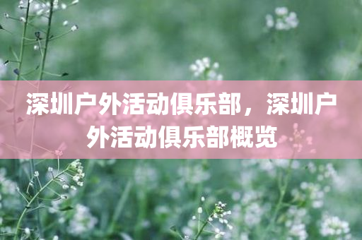 深圳户外活动俱乐部，深圳户外活动俱乐部概览