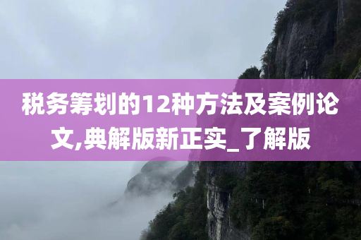 税务筹划的12种方法及案例论文,典解版新正实_了解版