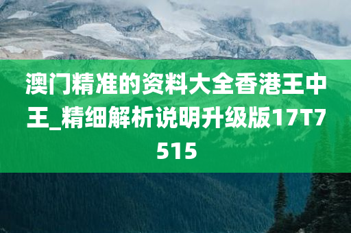 澳门精准的资料大全香港王中王_精细解析说明升级版17T7515