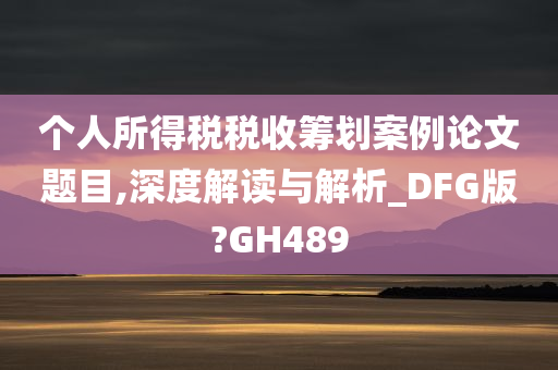 个人所得税税收筹划案例论文题目,深度解读与解析_DFG版?GH489