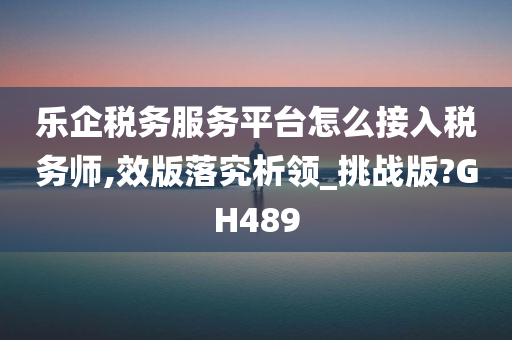 乐企税务服务平台怎么接入税务师,效版落究析领_挑战版?GH489