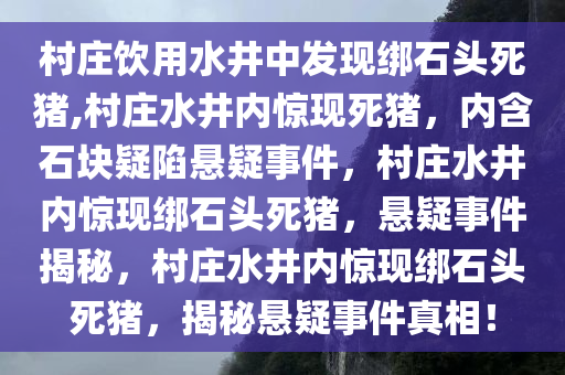 村庄饮用水井中发现绑石头死猪,村庄水井内惊现死猪，内含石块疑陷悬疑事件，村庄水井内惊现绑石头死猪，悬疑事件揭秘，村庄水井内惊现绑石头死猪，揭秘悬疑事件真相！