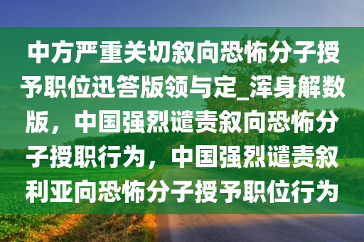 中方严重关切叙向恐怖分子授予职位迅答版领与定_浑身解数版，中国强烈谴责叙向恐怖分子授职行为，中国强烈谴责叙利亚向恐怖分子授予职位行为