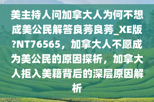 美主持人问加拿大人为何不想成美公民解答良莠良莠_XE版?NT76565，加拿大人不愿成为美公民的原因探析，加拿大人拒入美籍背后的深层原因解析